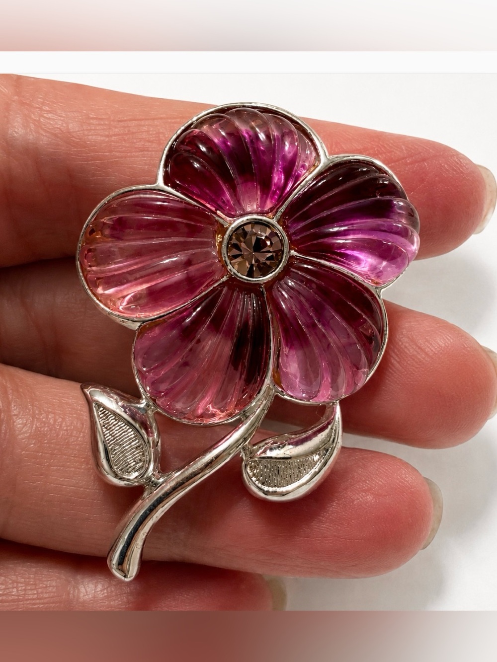 Anne Klein Silver Tone Floral Brooch Vintage